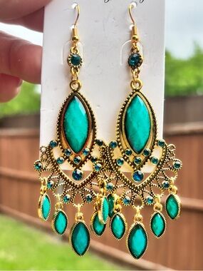 Gold Turquoise Teardrop Chandelier Earrings